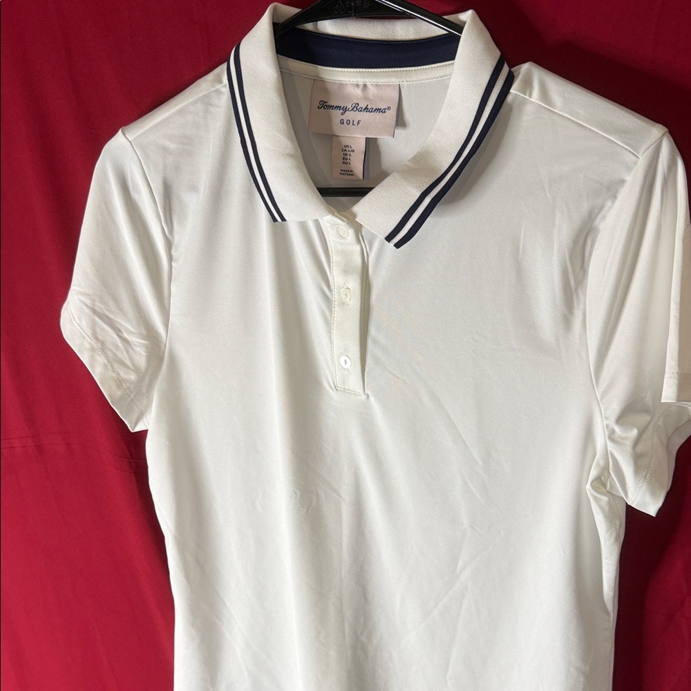 Tommy Bahama White Button Down Shirt with Black Trim - Picture 7 of 8